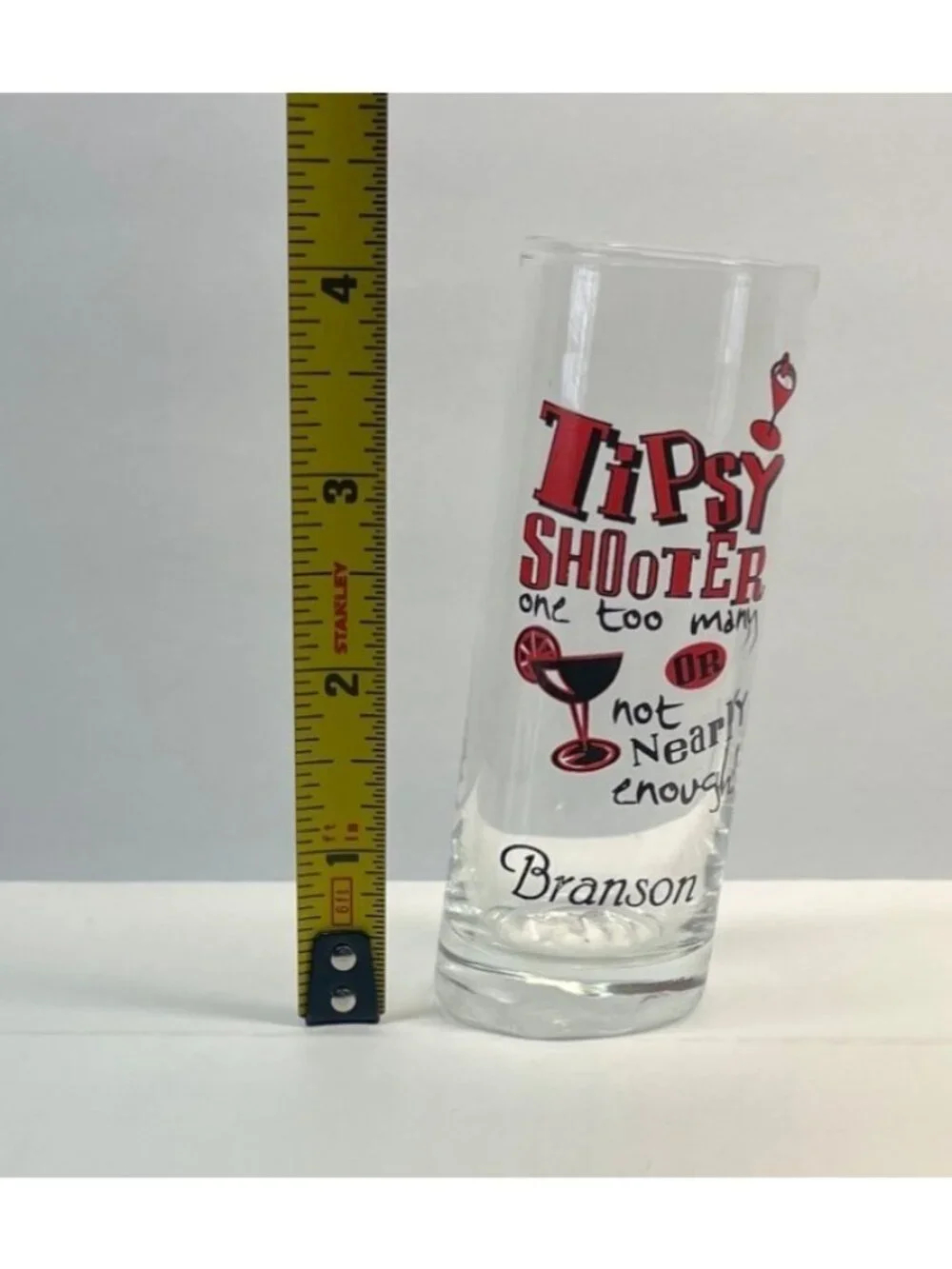 Branson MO Shot Glass Tipsy Shooter Clear Shooter Tilted Slanted Travel Souvenir